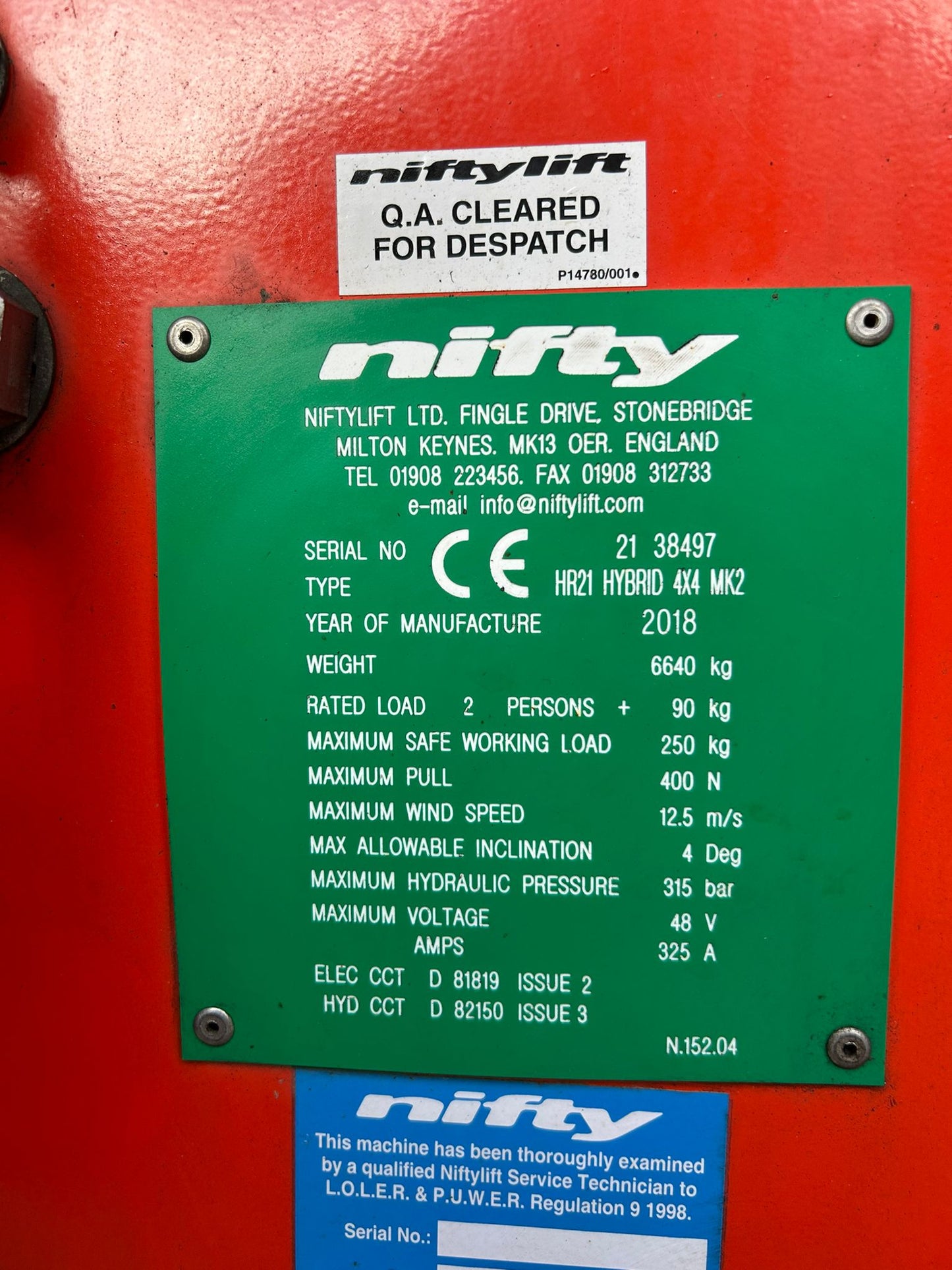Nifty HR21 Hybrid Boom lift, Cherry picker, Scissor lift, Skyjack, Genie, JLG