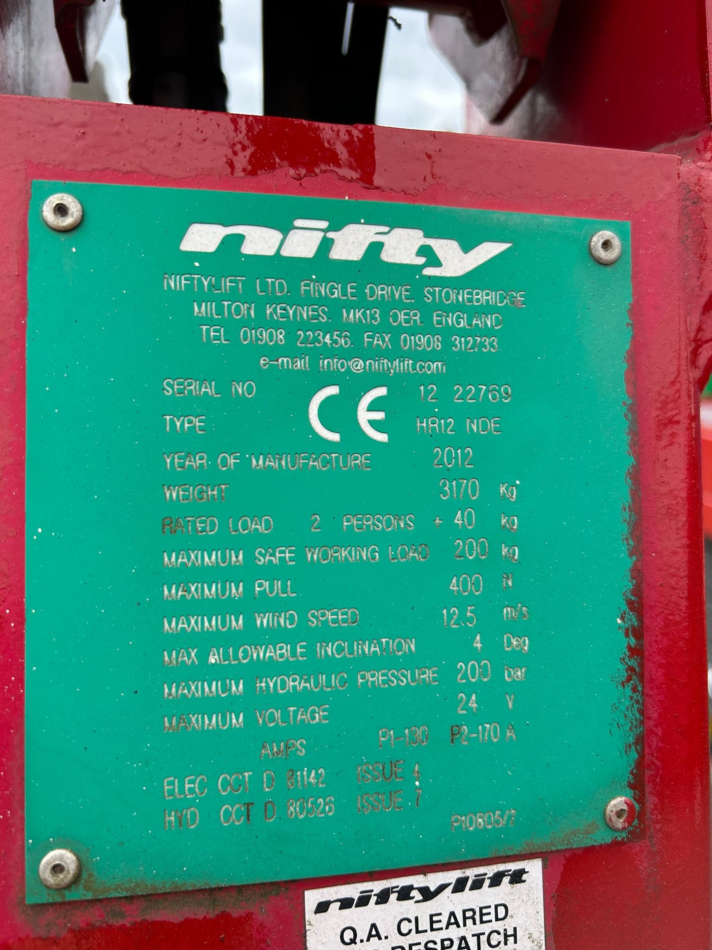 2012 Nifty HR12 Boom lift, Cherry picker, Scissor lift, Skyjack, Genie, JLG