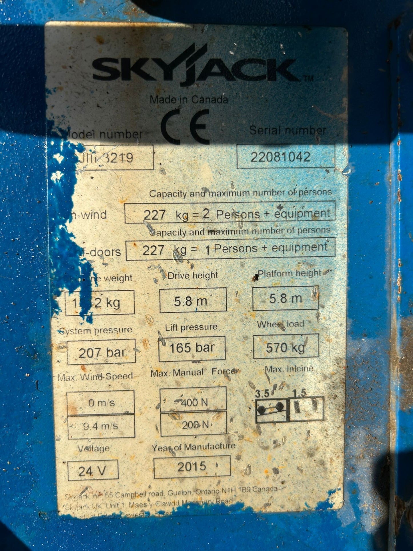 2015 Skyjack SJ3219 Scissor Lift Access Platform MEWP