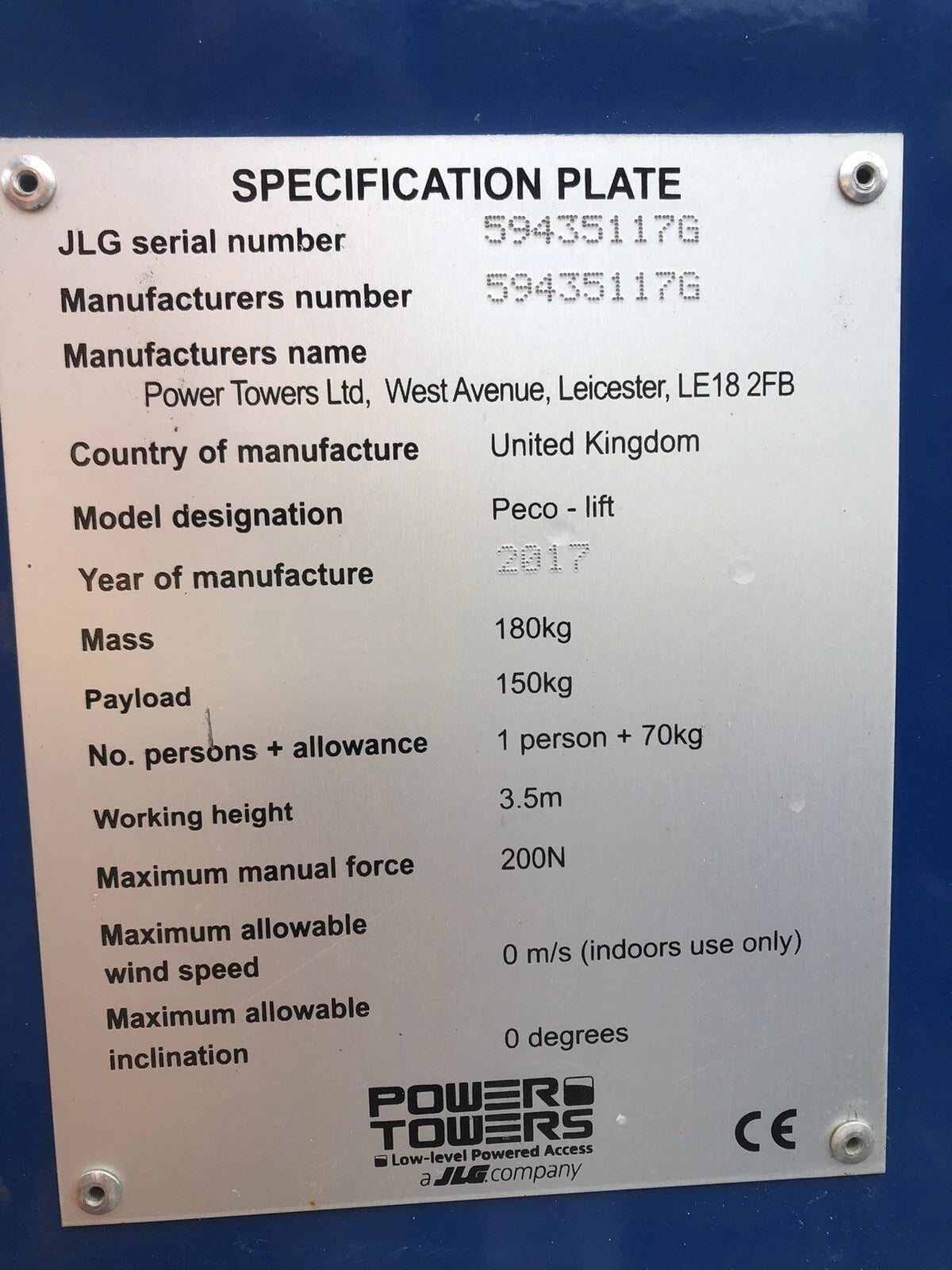 2017 PECO LIFT JLG, Skyjack, Genie 6 MONTHS LOLER CERT
