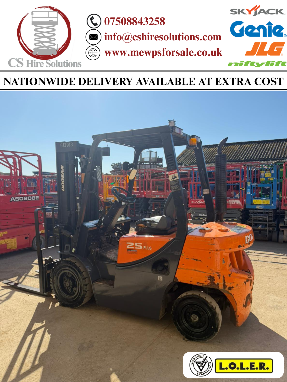 2020 Doosan D25GP Diesel Forklift Triple Mast Counterbalance (Toyota, Hyster, Linde)