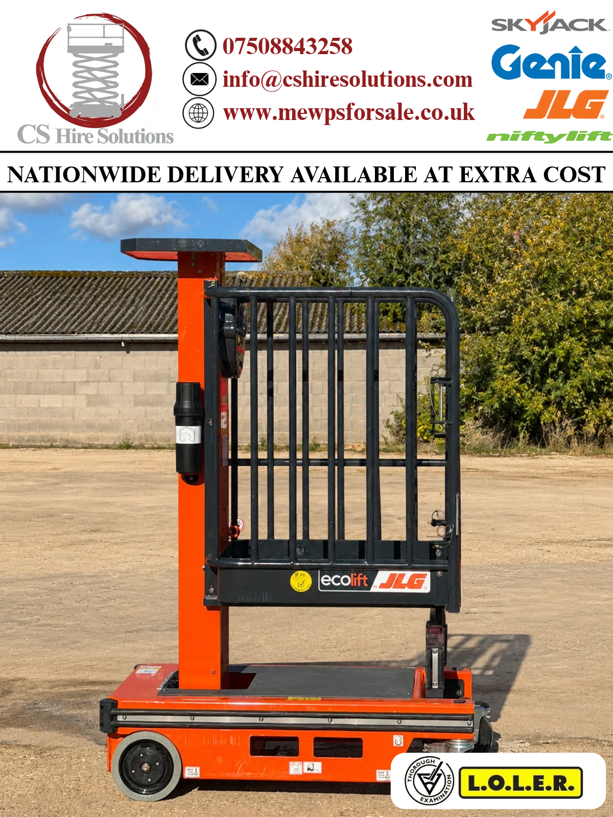 2025 ECO Lift Manual Personnel Lift Genie, Skyjack, JLG