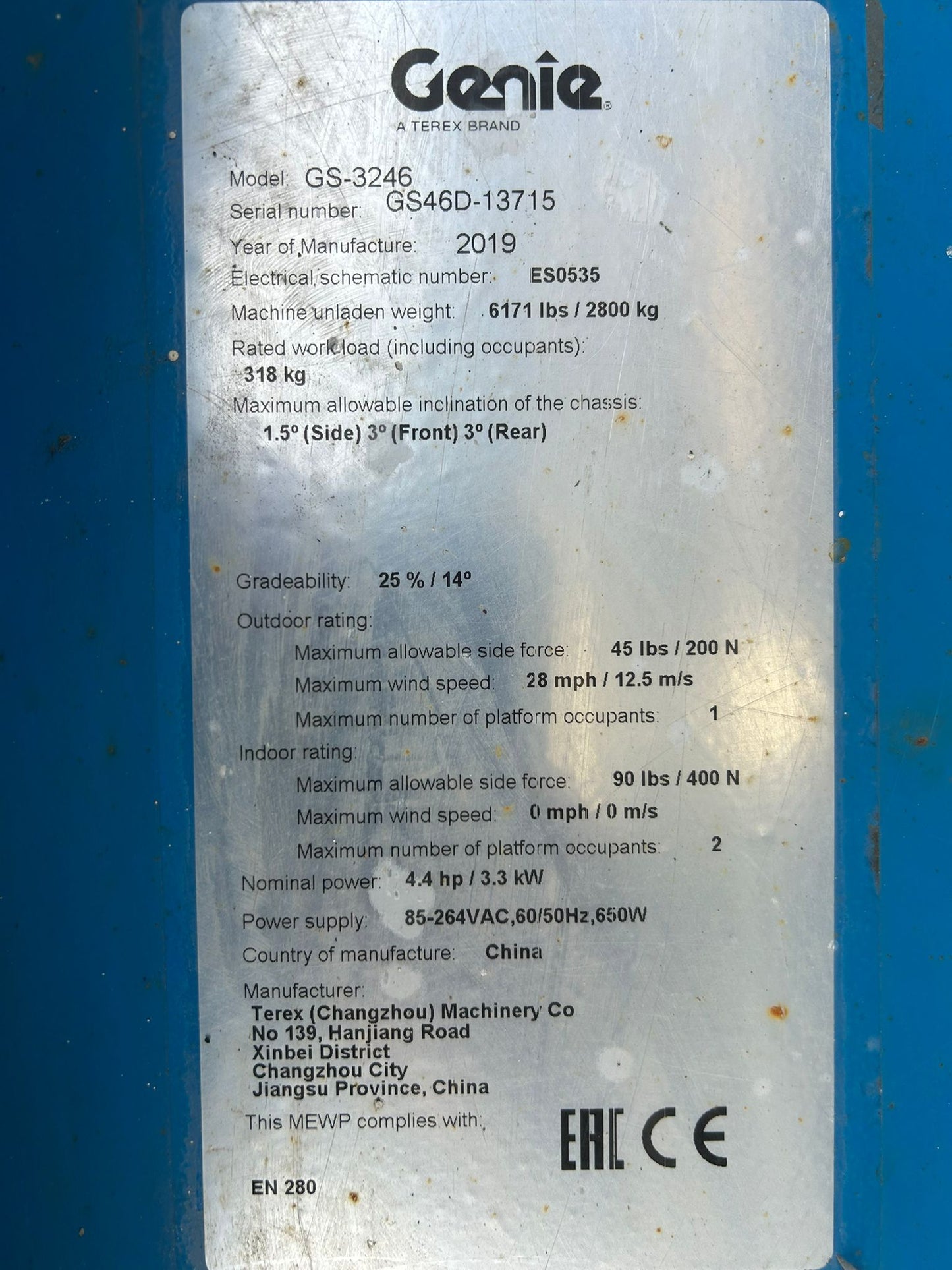 11.78 m 2019 Genie GS-3246 E-DRIVE Electric Scissor Lift,Access Platform