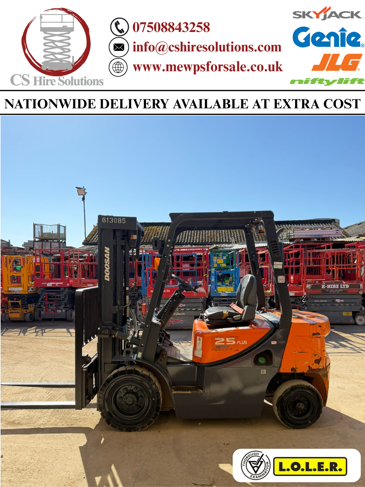 2020 1517h Doosan D25GP Diesel Forklift Triple Mast Counterbalance (Toyota, Hyster, Linde)