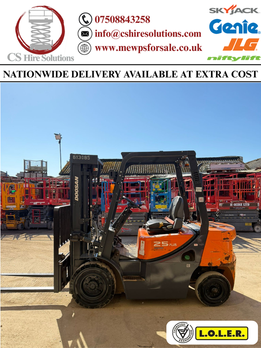 2020 1517h Doosan D25GP Diesel Forklift Triple Mast Counterbalance (Toyota, Hyster, Linde)