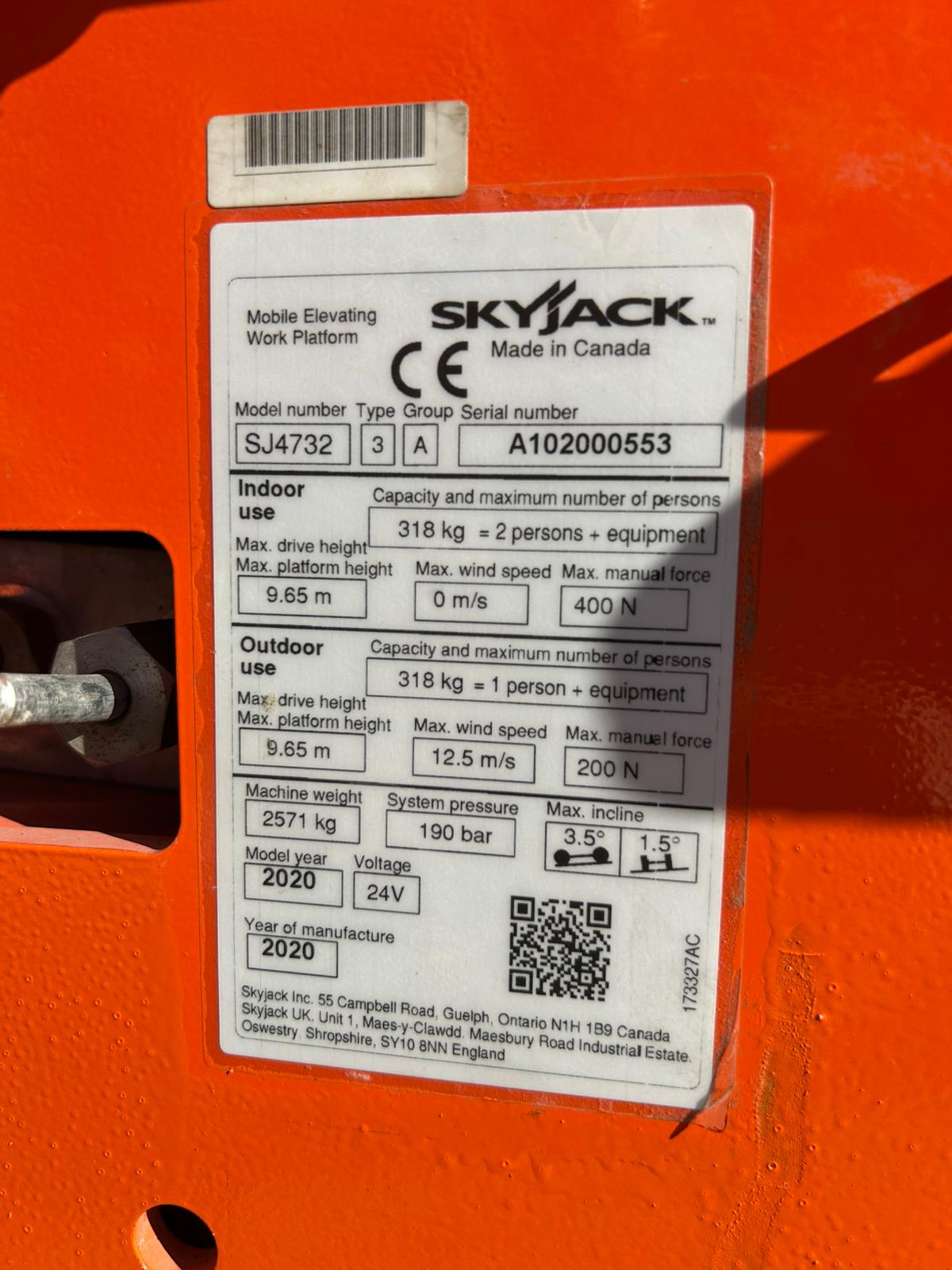 2020 Skyjack SJ4732 Electric Scissor Lift Access Platform Boom Lift (Genie,JLG)
