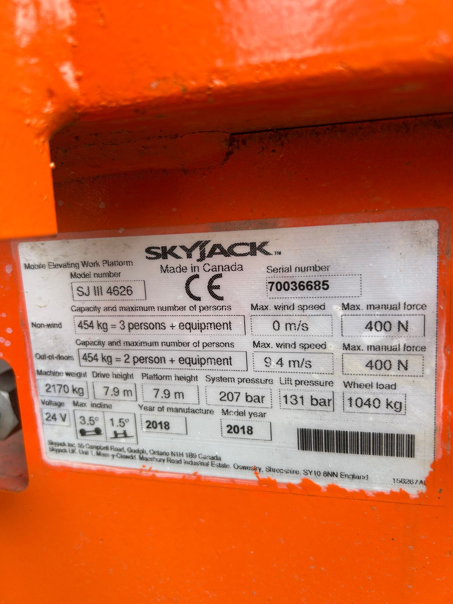 10m 2018 Skyjack SJ4626 Scissor Lift Access Platform MEWP (Genie, JLG, JCB)