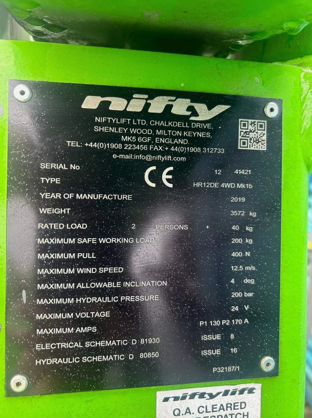 2019 NIFTY HR12DE 4x4 Diesel/Battery Articulated Boom Lift Cherry Picker Scissor