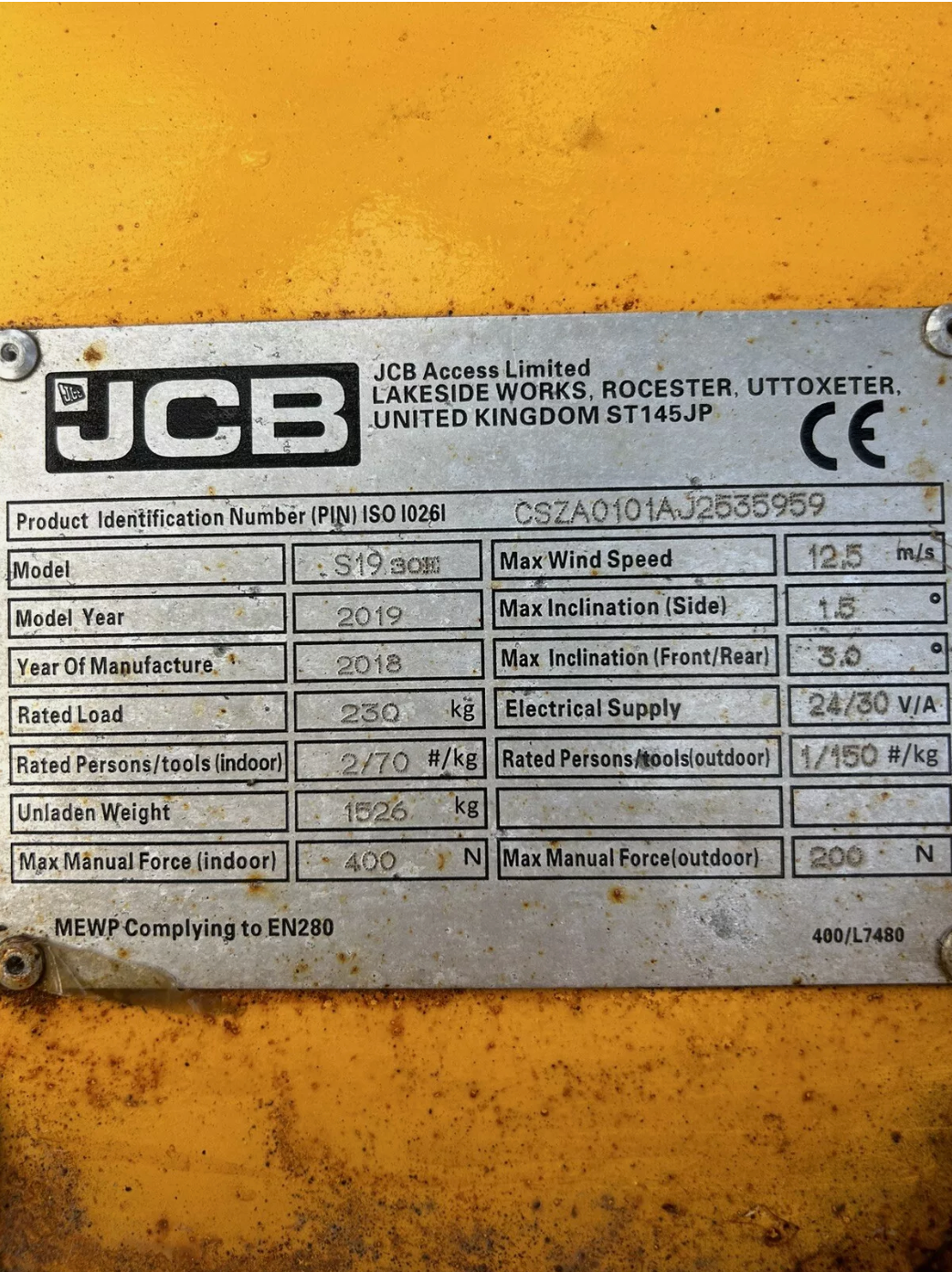 2019 JCB S1930E Scissor Lift Access Platform ( Skyjack, JLG, Genie)