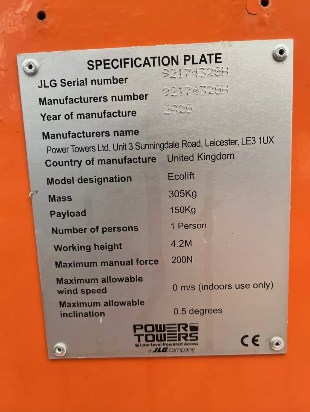 2020 ECO Lift Manual Personnel Lift Genie,Skyjack,JLG