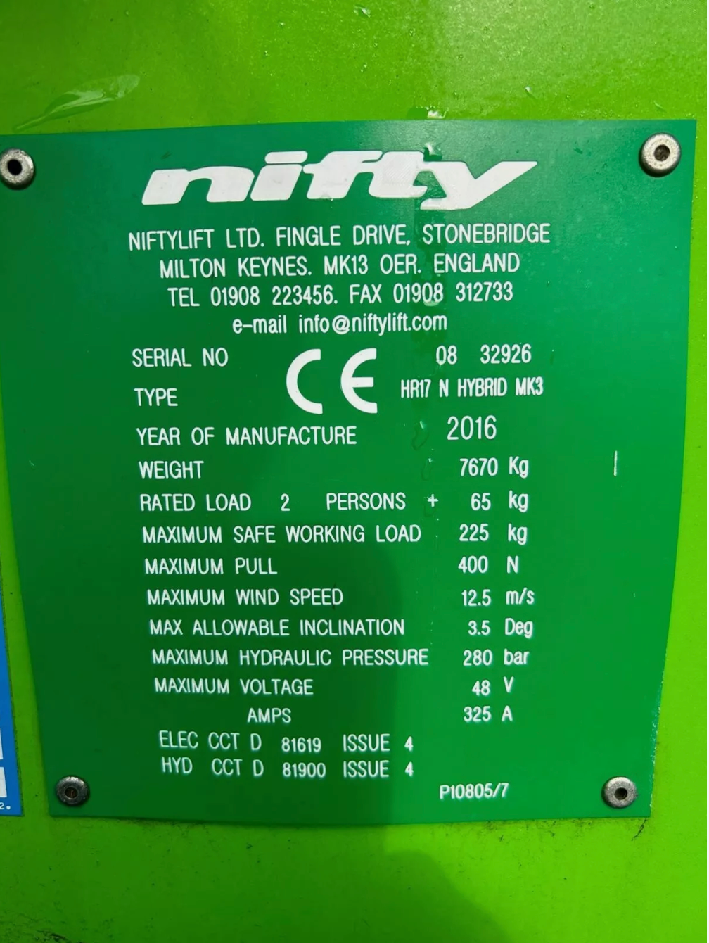 2016 17.2m NIFTY HR17 N Battery Articulated Cherry Picker