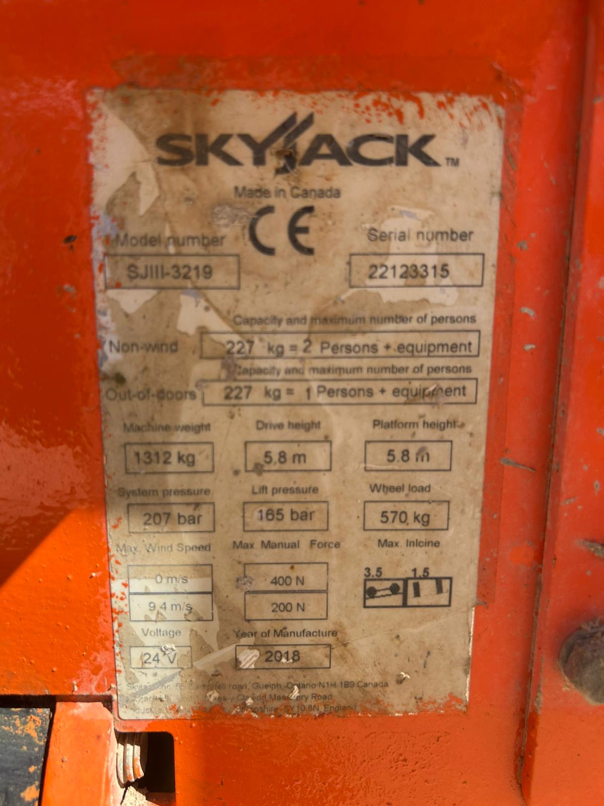 2018 Skyjack SJ3219 7.8m Scissor Lift Access Platform ( Genie, JLG) MEWP
