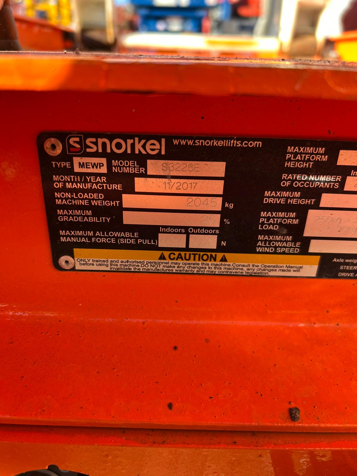 2017 Snorkel S3226E Scissor lift, Access platform, Skyjack, Genie, JLG