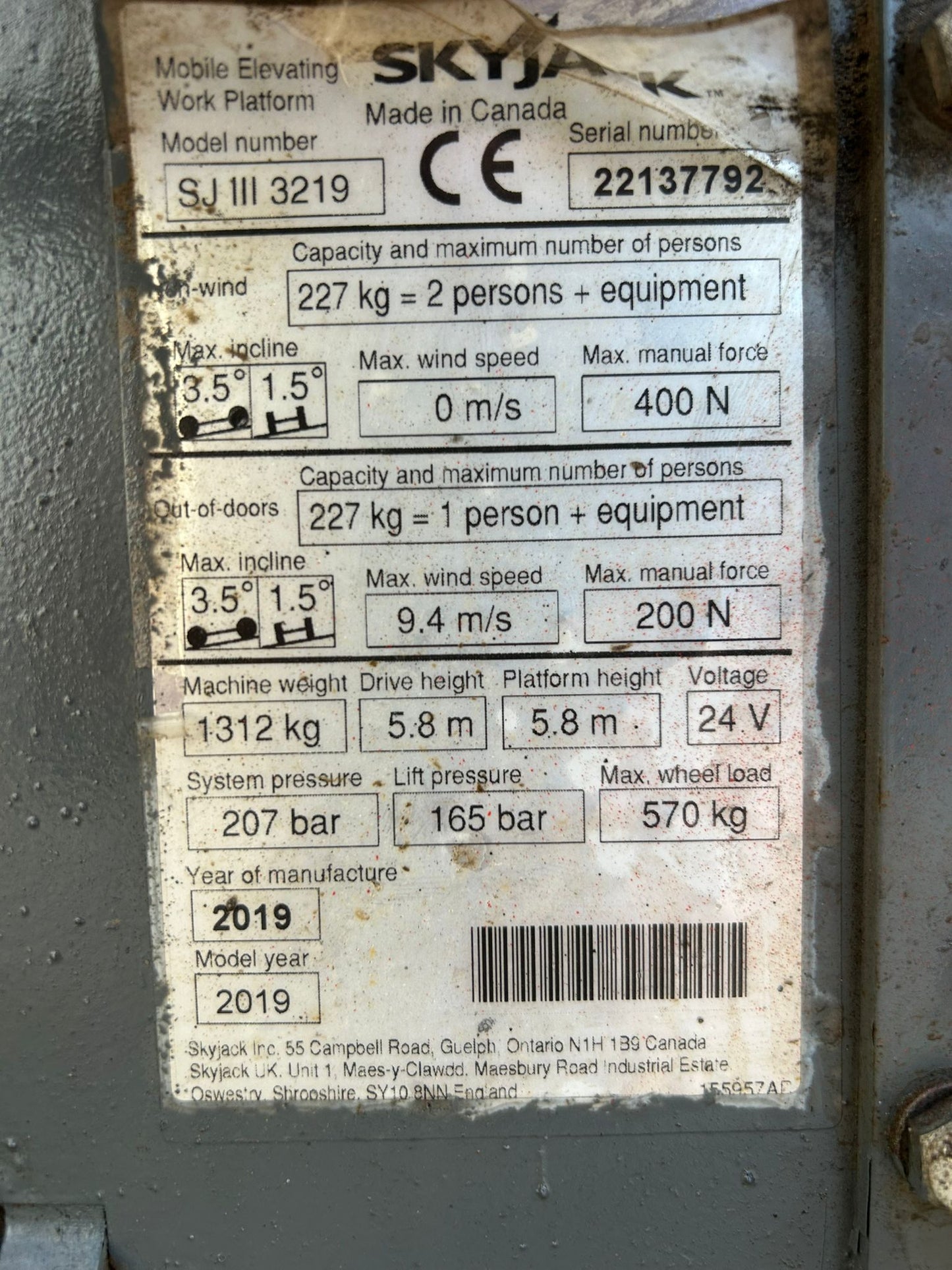 2019 Skyjack SJ3219 Scissor Lift Access Platform