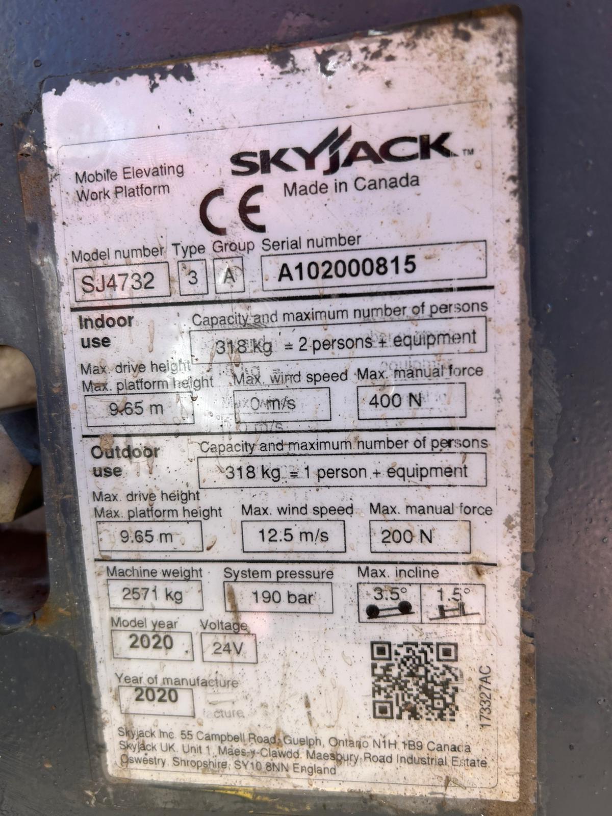 2020 Skyjack SJ4732 Scissor Lift Access Platform ( Genie, JLG) MEWP