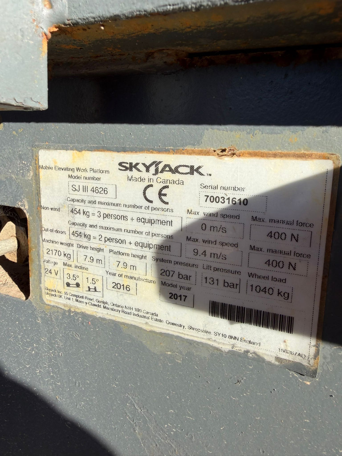2017 Skyjack SJ4626 Scissor Lift Access Platform MEWP (Genie,JLG)