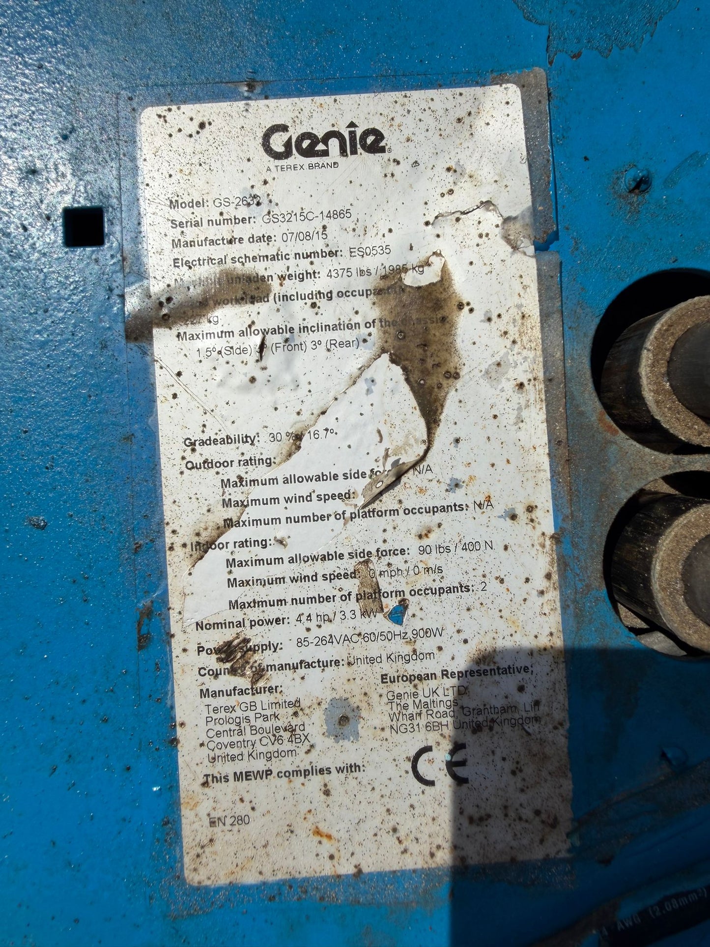 2015 Genie 2632 Scissor Lift Access Platform MEWP (Genie,JLG)