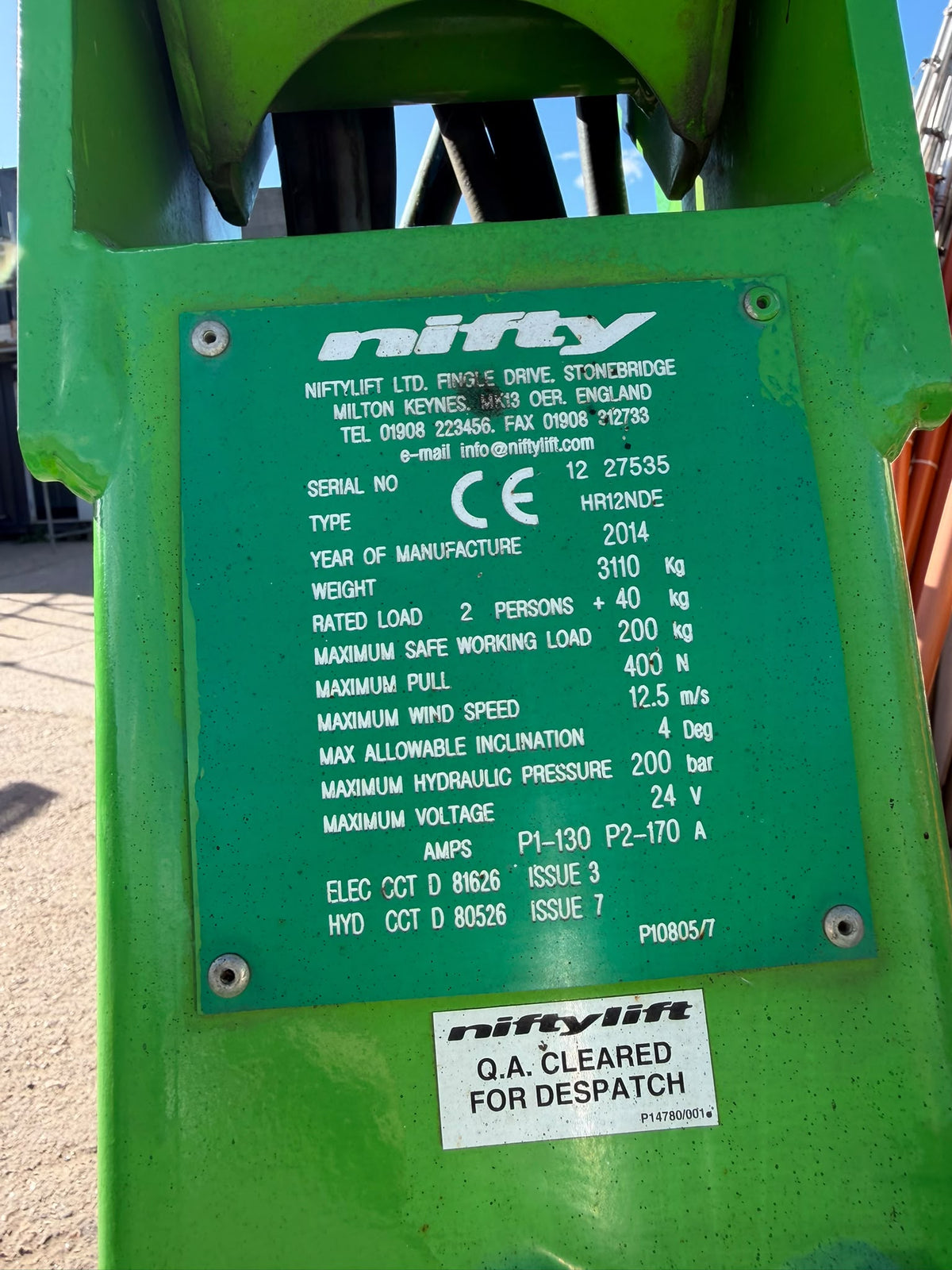 2014 Nifty HR12 Scissor Lift Access Platform Cherry picker
