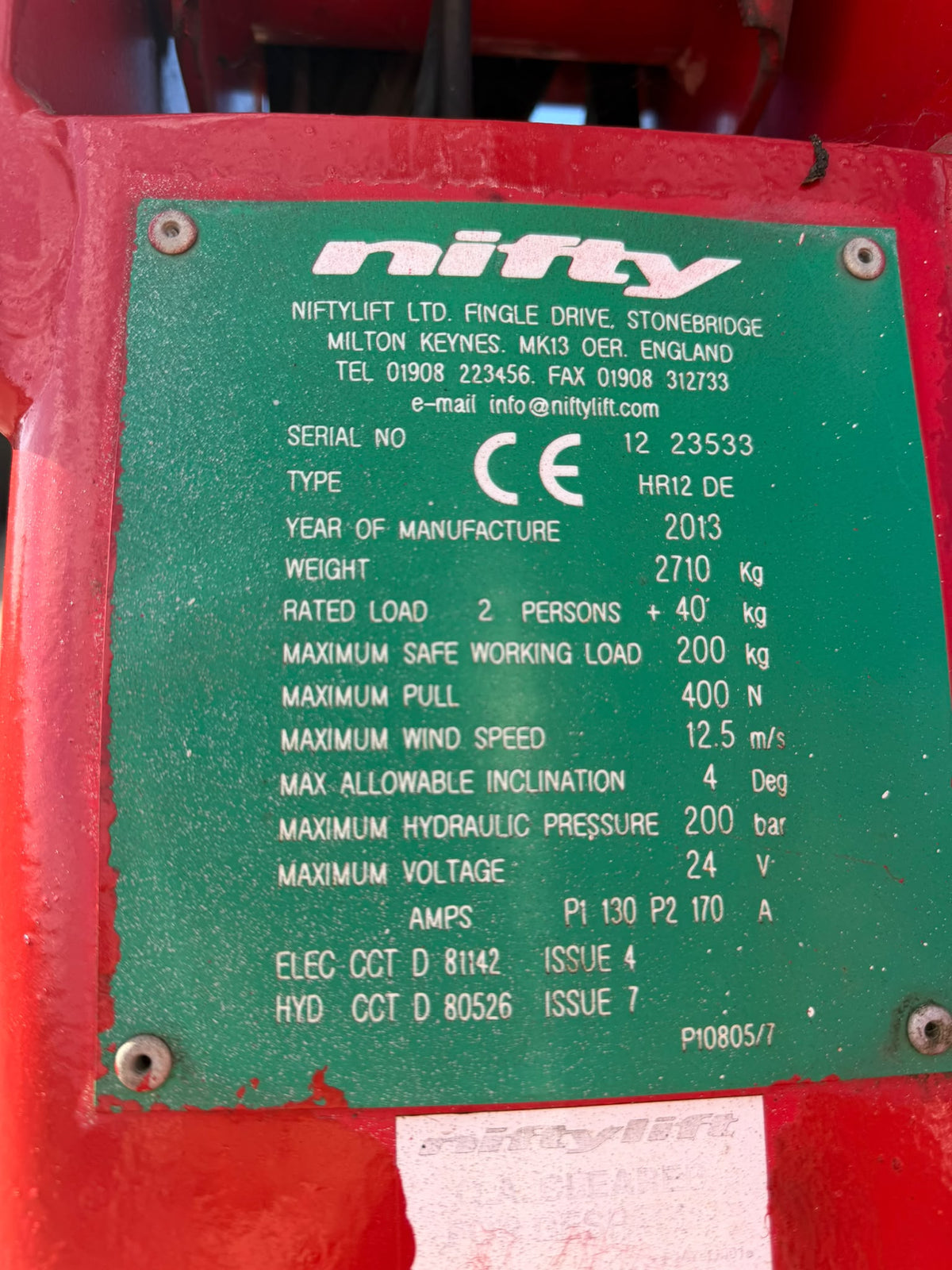 2013 Nifty HR12 Scissor Lift Access Platform Cherry picker